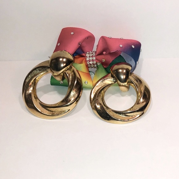 Vintage Clip-On Gold-Tone Oversized Hoop Earrings - Picture 5 of 5